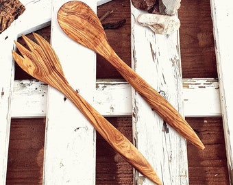 Large Salad Spoons Olive Wood, Salad Bowl Spoons, Large Wooden Cutlery, Olive Wooden Salad Spoons, Salad Servers, Large Skillet Spoons