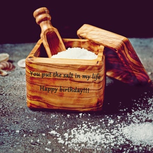 Custom Olive Wood Salt Cellar: Magnetic Lid & Spoon