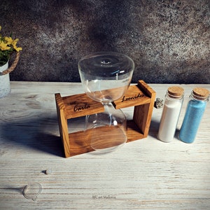 Rustic Hourglass of olive wood for Wedding Ceremony, Customizable Unity Sand Ceremony Set for Bride and Groom, Wedding Keepsake Unity Symbol