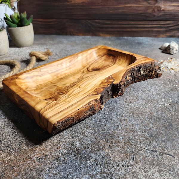 Rustic olive wood tray, Small Tray for desserts and delicatessen, Wooden tray pocket stuff, Wooden Serving Tray for Tea Time