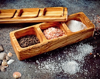 Olive Wood Salt Box with a Lid, Kitchen Salt Box Large, Salt Container Storage, Wooden Salt Box Set, Wooden Sugar Box Handmade, Salt Keeper