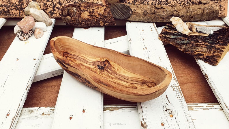 Wooden Bowls Olive Wood, Live Edge Long Bowls, Long Wooden Bowls, Wooden Plate, Fruit Plate Rustic Bowls, Boat Shaped Bowl, Bread Baskets image 4