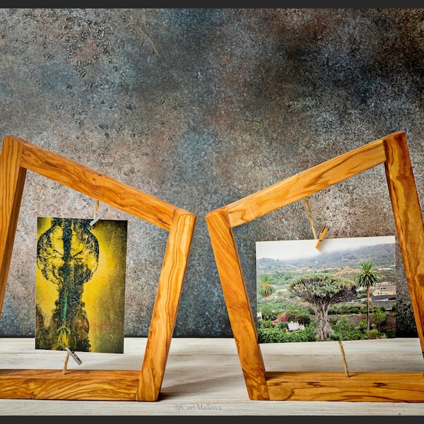 Set Natural Photo Frames of original Design Olive Wood Photo Frames, Rustic Wood Photo Frames for desktop, Handmade wooden frame photo