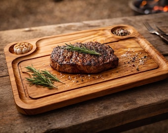 Gepersonaliseerde steakplank voor vlees en barbecues Olijfhout, steakbord met sapkanaal, steakbord Gepersonaliseerd serveren en barbecue
