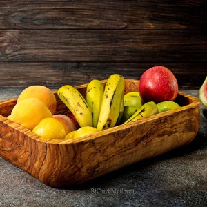 Wooden Bowl Olive wood Handmade for Storage, Wood Crafts Bowl Fruit Salad Serving Bowls, centerpiece rectangular olive wood bowl image 1