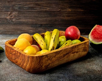 Wooden Bowl Olive wood Handmade for Storage, Wood Crafts Bowl Fruit Salad Serving Bowls, centerpiece rectangular olive wood bowl