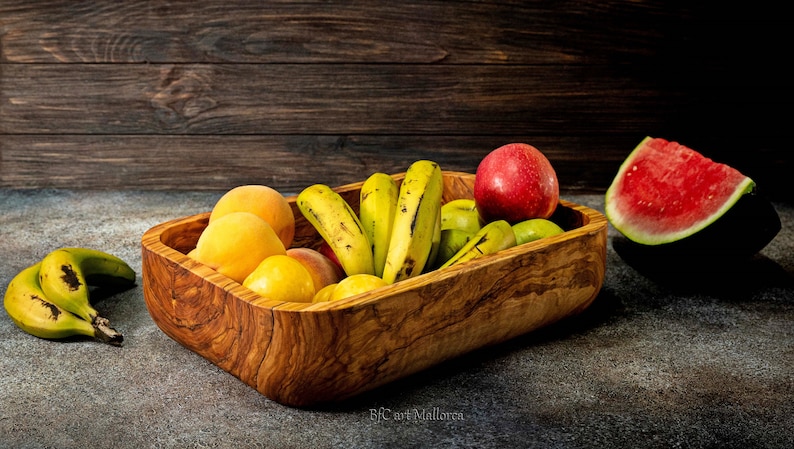 Wooden Bowl Olive wood Handmade for Storage, Wood Crafts Bowl Fruit Salad Serving Bowls, centerpiece rectangular olive wood bowl image 1