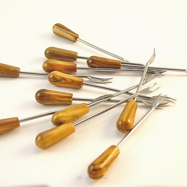 Ensemble de brochettes avec 15 mini fourchettes cure-dents pour fruits de bois d'olivier, brochettes en métal pour brochette d'apéritif, fourchettes brochette à cocktail