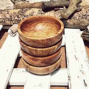 Set 4 Salad Bowl Olive Wood, Cereal Bowl, Breakfast Bowl, Individual Salads, Wooden Fruit Bowl, Snack Bowl, Vintage Bowl, Bowl For Snack
