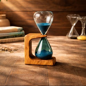 テーブル サンド クロック オリーブ ウッド製 15 分装飾砂時計ホルダー カスタマイズ可能、モダンな砂時計、砂の砂時計タイマー。