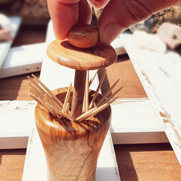 Porta stuzzicadenti in legno d'ulivo, distributore di stuzzicadenti personalizzato, porta fiammiferi, porta stuzzicadenti moderno fatto a mano