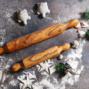 Olive Wood Rolling Pin Set, 2 Sizes for Adults and Kids, Handcrafted Rustic Dough Rollers for Baking & Cooking, Unique Kitchen Gift