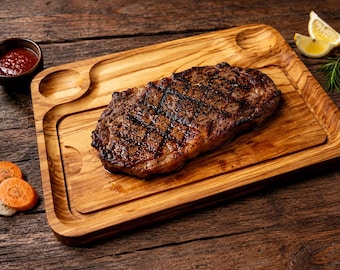 Olive Wood Steak Board, BBQ Serving Plate, Juice Channel Meat Board, Rustic Grill Gift