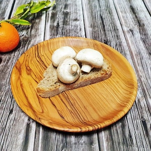 Handcrafted Solid Olive Wood Plate - One-Piece Rustic Wooden Dish for Serving, Dining & Decor - Durable, Eco-Friendly Kitchen Essential