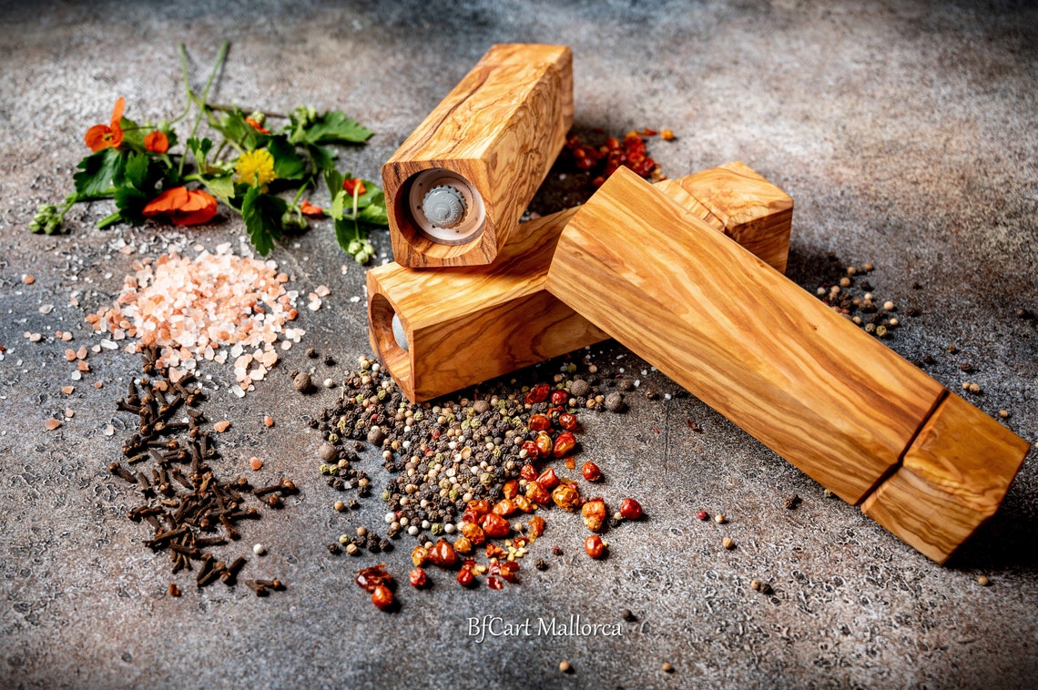 Pepper Mill Olive Wood Pepper Mill Grinder Square Pepper Etsy