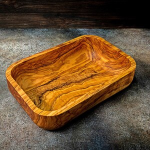 Wooden Bowl Olive wood Handmade for Storage, Wood Crafts Bowl Fruit Salad Serving Bowls, centerpiece rectangular olive wood bowl image 4