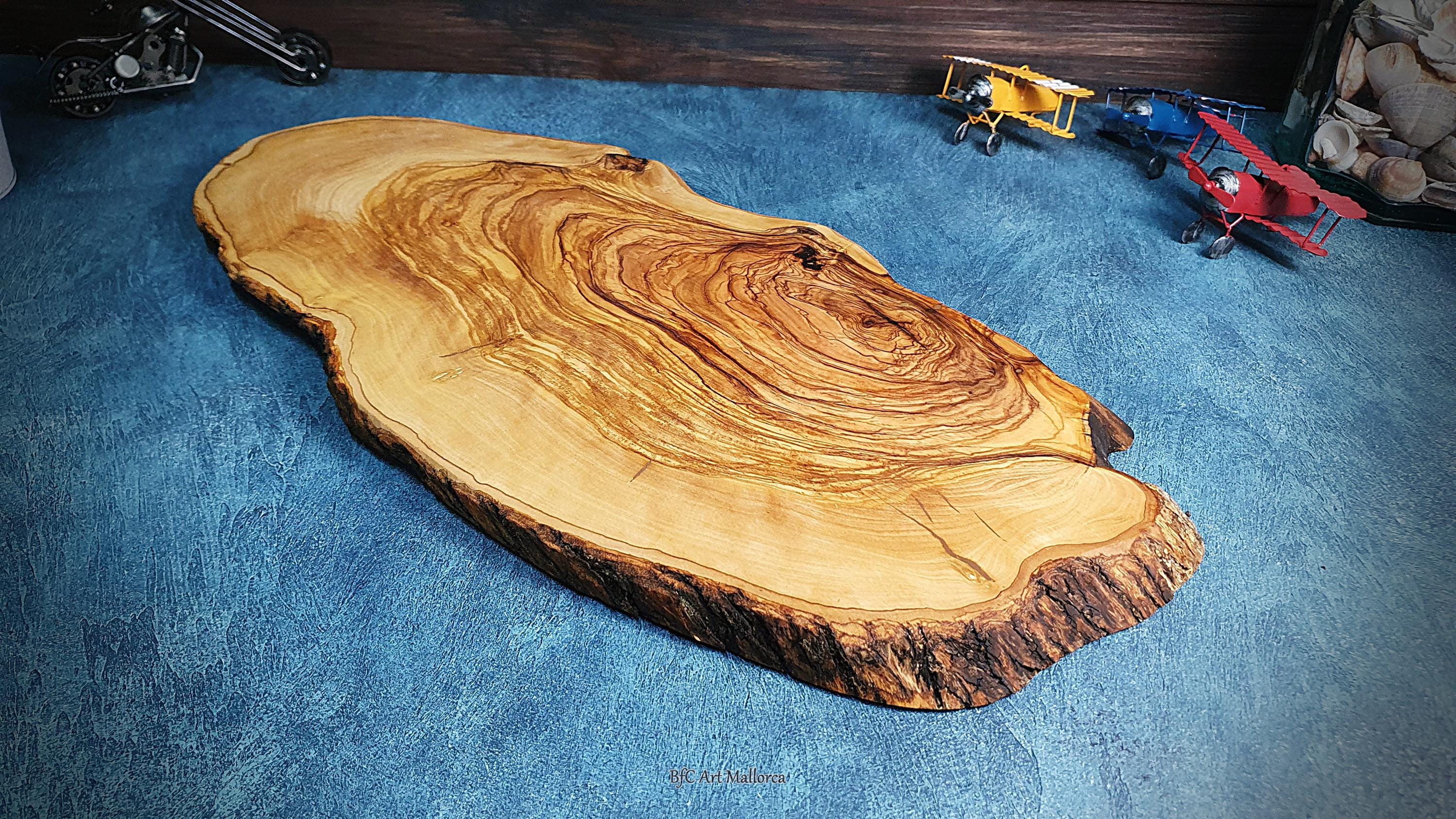 Rustic Olive Wood Cutting Board with Natural Bark Edge, Irregular Shape, Handcrafted & Exclusive, Perfect for Kitchen Prep or Serving
