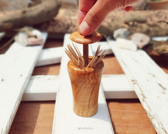 Handmade Olive Wood Toothpick Dispenser, Custom Matchstick Holder