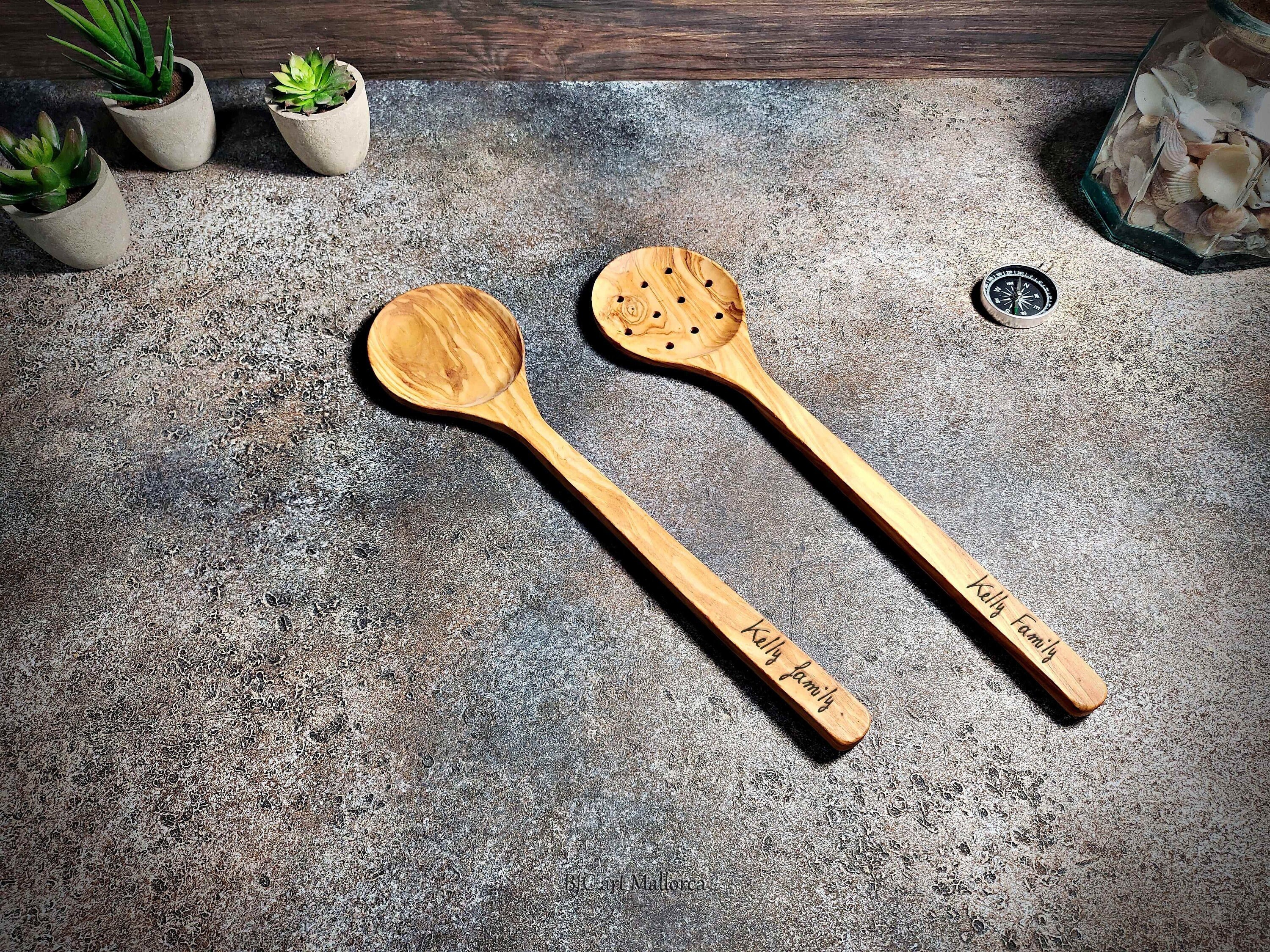 Personalized Olive Wood Spatula & Spoon Set: Handmade Kitchen Utensils