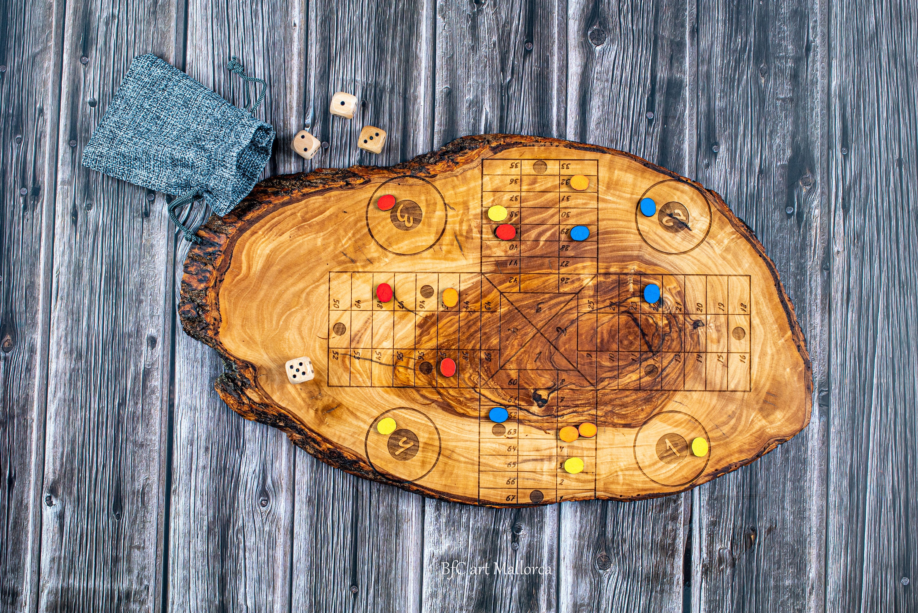 Ludo Game Rustic Olive Wood Board Olive Wood Parcheesi - Portugal