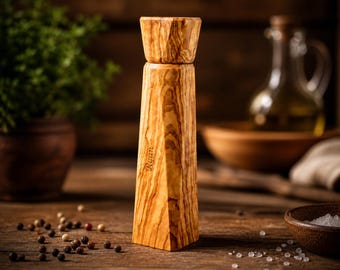Personalized Olive Wood Pepper Mill, Handmade Salt Grinder, Rustic Wooden Spice Mill, Kitchen Gift