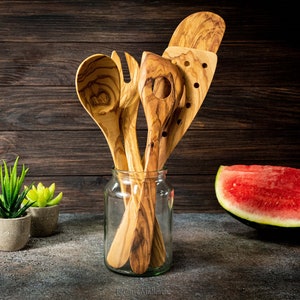  Woodenhouse - Cucharas de madera para cocinar, juego de  utensilios de madera para cocinar con soporte, soporte para cucharas y  ganchos para colgar, utensilios de cocina antiadherentes de madera de 