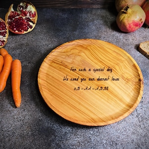 Customizable Olive Wood Plate, Personalized Rustic Serving Dish, Engrave Your Message | Unique Olivewood Gift & Kitchen Decor