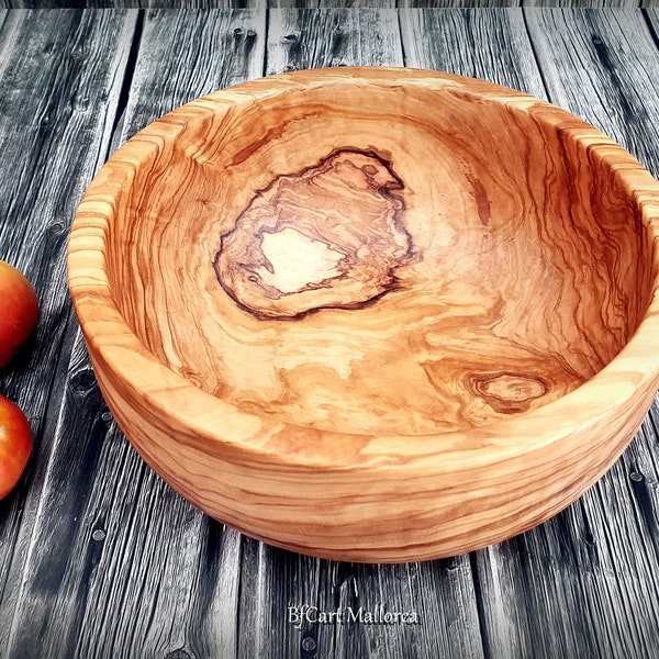 Bol personnalisé pour cadeau de mariage, saladier personnalisé en bois d'olivier, bol pour centre de table grand, bol à fruits cadeau de cuisine vintage rétro