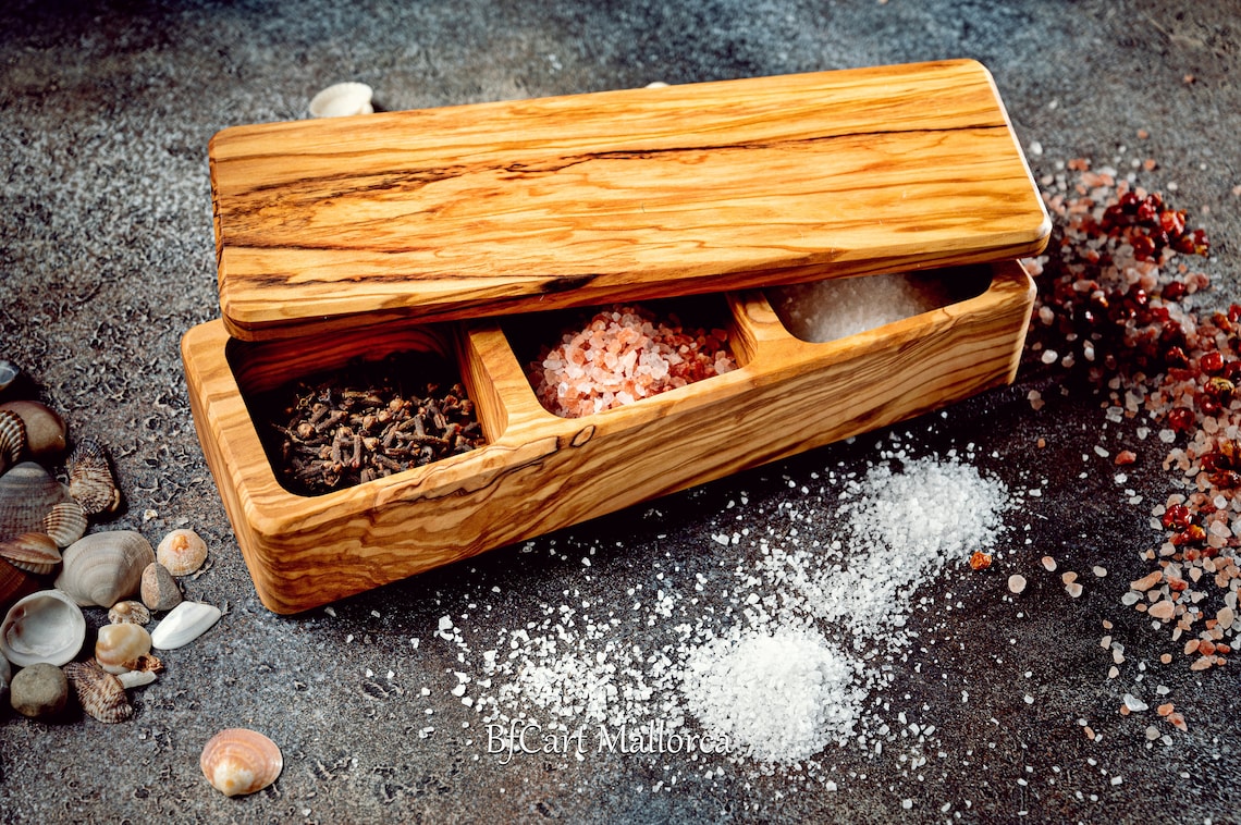 Olive Wood Salt Box With a Lid Kitchen Salt Box Large Salt Etsy