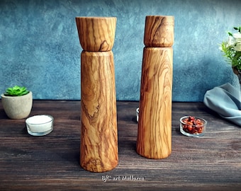 Handcrafted Wooden Pepper Mill vintage, Wooden Salt and Pepper Ceramic Grinder Set,  Handmade Grinding for Peppers and Salts