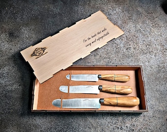 Personalized Olive Knife Set with gift box