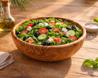 Handmade Olive Wood Salad Bowl, Large Wooden Centerpiece
