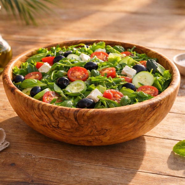 Handmade Olive Wood Salad Bowl, Large Wooden Centerpiece