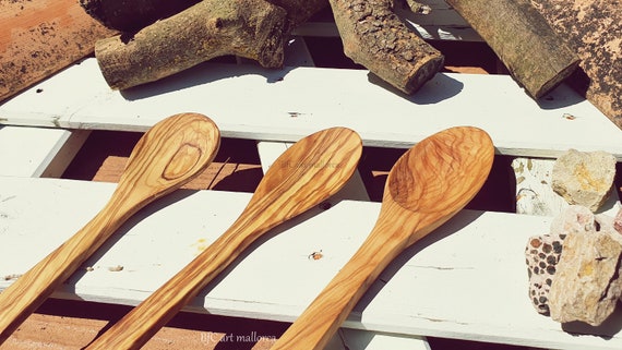 3 stuks houten kooklepels, 30 cm, houten schraper, olijfhouten kooklepel, spatel, pannenspatel olijfhout, houten schep, handvat, houten kooklepel, anti-aanbakmenglepel, houten lepel voor keuken