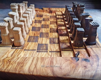 Olijfhouten schaakspel rustiek bord