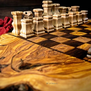 Olive wood Chess board set, and Checkers set Live Edge Chess Board, Checkerboard Wooden, Handmade Chess set and board, Unique Checker set