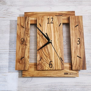 Olive Wood Wall Clock: Modern Rustic Silent Movement