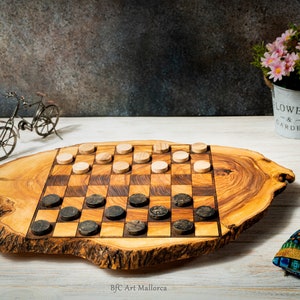 Handmade Checkerboard Live Edge Olive Wood, Checkerboard Rustic Wooden ...