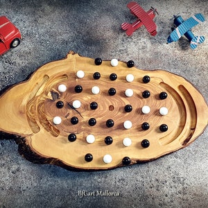 Solitaire Game Board Custom With 36 Glass Balls Rustic Olive Wood, Vintage Classic Solitaire Board Game Set, Classic Indoor Board Game