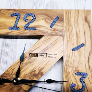 Olive Wood Wall Clock with String Numbers: Modern Square Design
