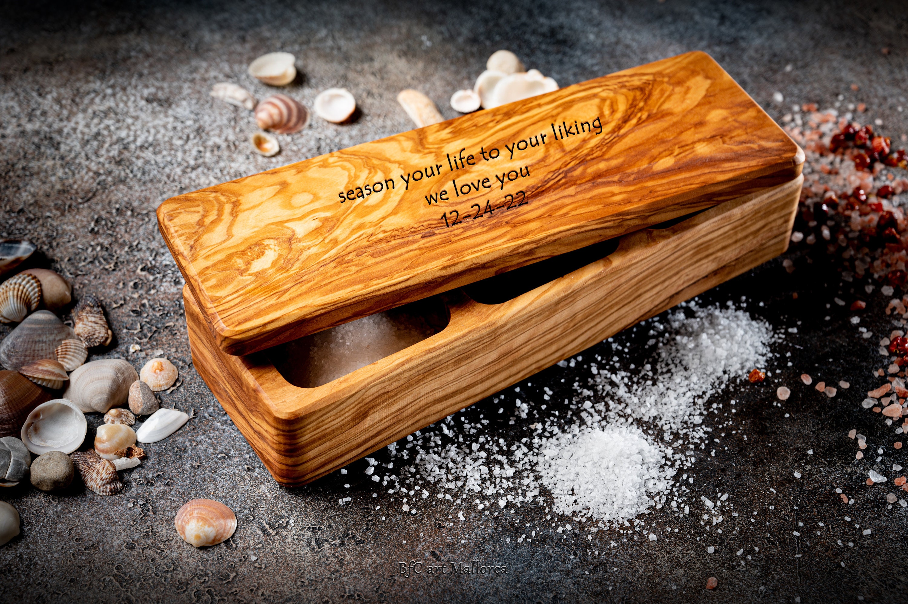 Salt Box with Magnetic Swivel Lid, Take Life with a Grain of Salt  Engraving on Lid