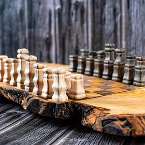 Handmade Olive Wood Chess Board Live Edge Base -  Canada