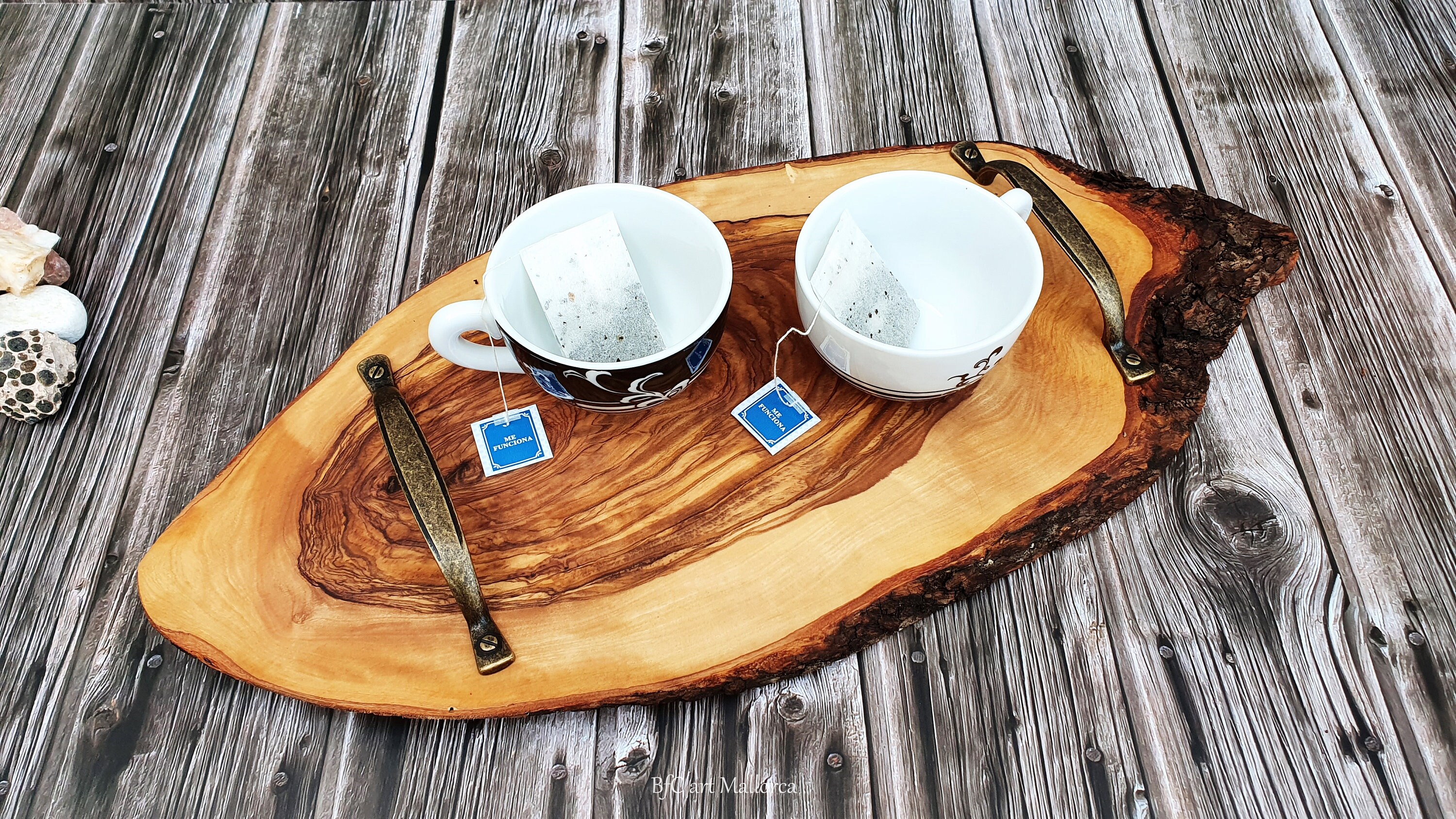 DEAYOU Bandeja De Madera Para Servir, Bandeja De Mesa De Café De 17 Pulgadas Con Asa, Bandeja De Desayuno Rústica Con Antorcha Para Aperitivos, Barbacoa, Cama, Almuerzo, Mesa De Café, Plato De