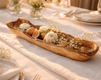 Olive Wood Wedding Centerpiece – Rustic Wooden Bowl – Unique Wedding Gift – Natural Live Edge Serving Bowl – Housewarming Gift