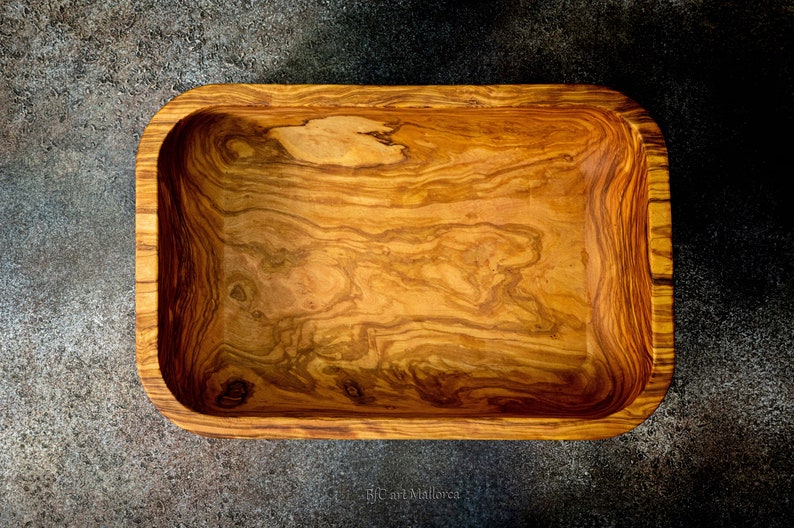 Wooden Bowl Olive wood Handmade for Storage, Wood Crafts Bowl Fruit Salad Serving Bowls, centerpiece rectangular olive wood bowl image 10