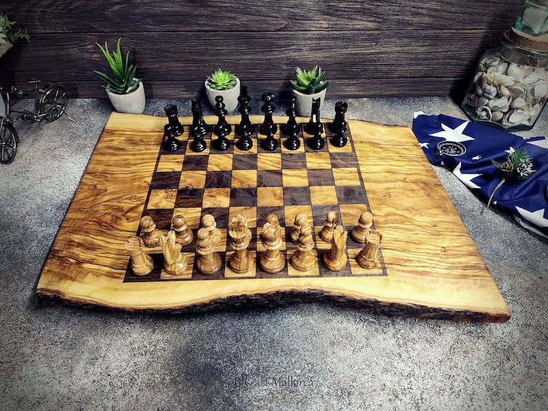 Rustic Chess Pieces Handmade Olive Wood Chess Set, Rustic Edge, Unique Design - Etsy