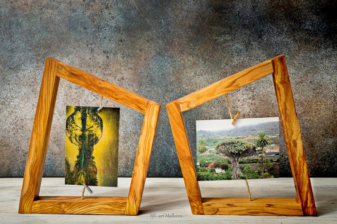 Cornici portafoto artigianali in legno d'ulivo: set personalizzabile da 2 senza vetro - Italia