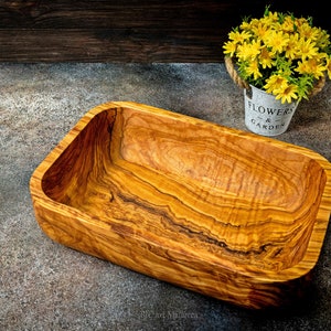 Wooden Bowl Olive wood Handmade for Storage, Wood Crafts Bowl Fruit Salad Serving Bowls, centerpiece rectangular olive wood bowl image 2