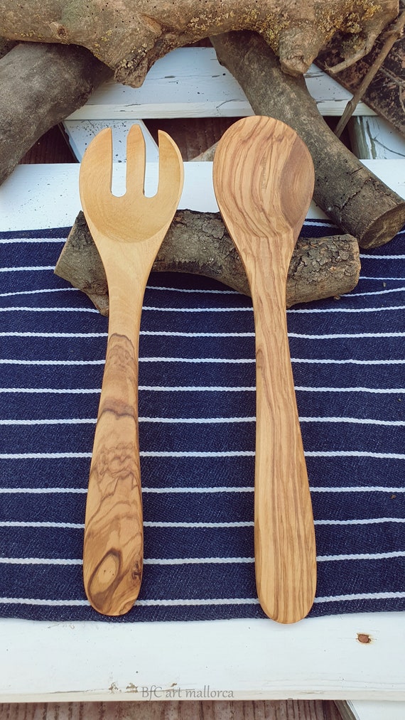 Posate Da Insalata In Legno - Set Da 2 Pezzi Con Cucchiaio E Forchetta | Per Insalate E Frutta - Foto 12