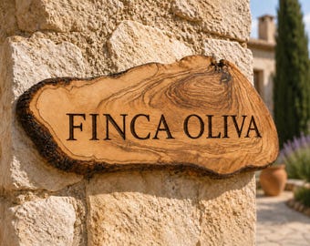 Personalized Olive Wood House Sign, Custom Finca Name Plaque, Rustic Villa Sign